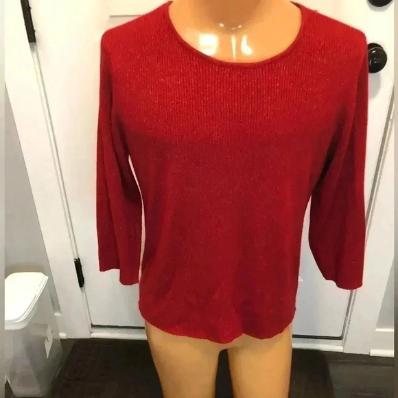 Laura Scott 3/4 sleeve shimmery red sweater 16-18W *EUC* Chest 20.5 Length 24.5 - Picture 2 of 7